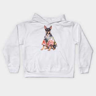 Watercolor Doberman Pinscher Dog in Kimono Kids Hoodie